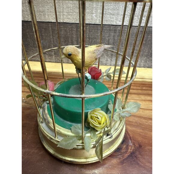 Vintage MCM Bird Cage Automation Music Box Yellow Bird Works - Picture 7 of 8